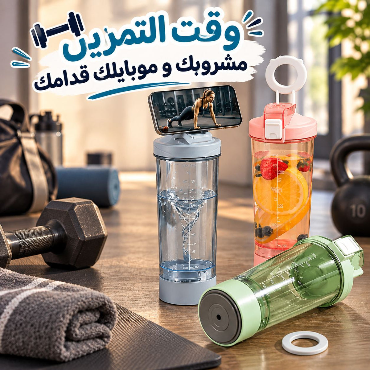 زجاجة مياه ديتوكس مع هولدر مغناطيسي للموبايل بسعة 700 ملي للجيم Main image