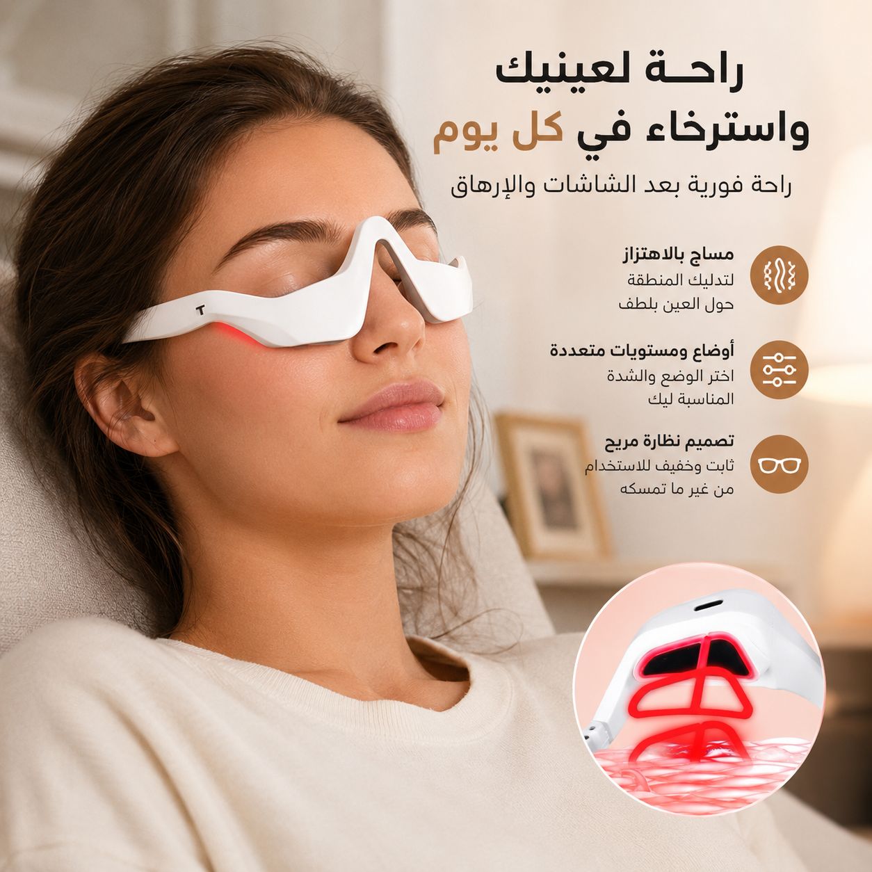 جهاز مساج للعين بالضوء الأحمر بتقنيةالاهتزاز والتحفيز الكهربائي مع 4 أوضاع تدليك و3 مستويات Secondary image
