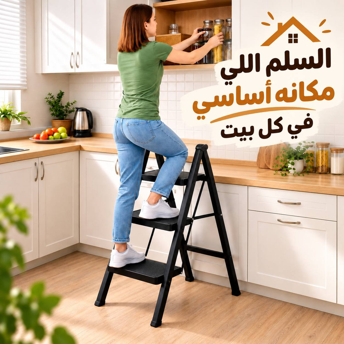 سلم قابل للطي 3 درجات يتحمل 150 كجم 80 سم Main image