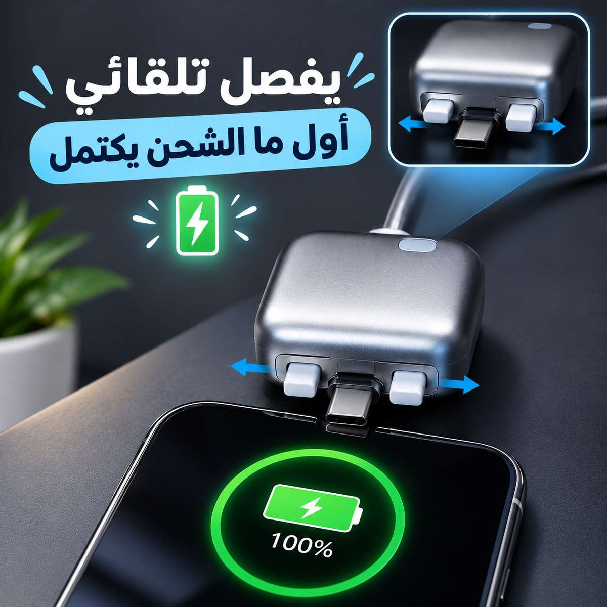 شاحن تايب سي بخاصية الفصل التلقائي لحماية بطارية الهاتف من الشحن الزائد Main image