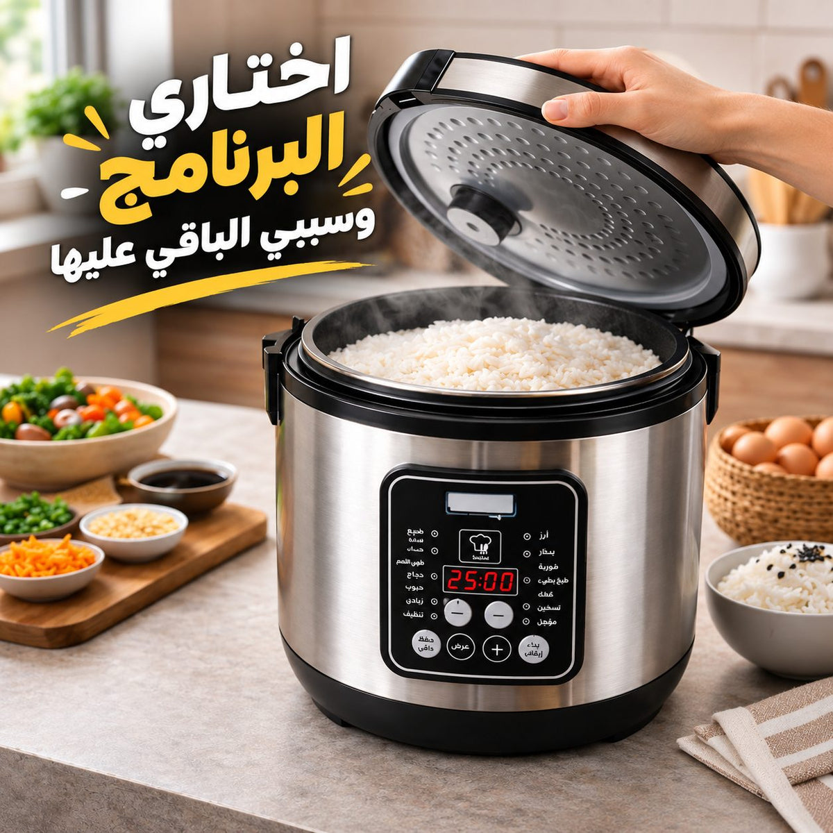 حلة ديجيتال لطبخ الأرز ب 12 برنامج للطهي بسعة 5 لتر وقوة 700 واط Main image