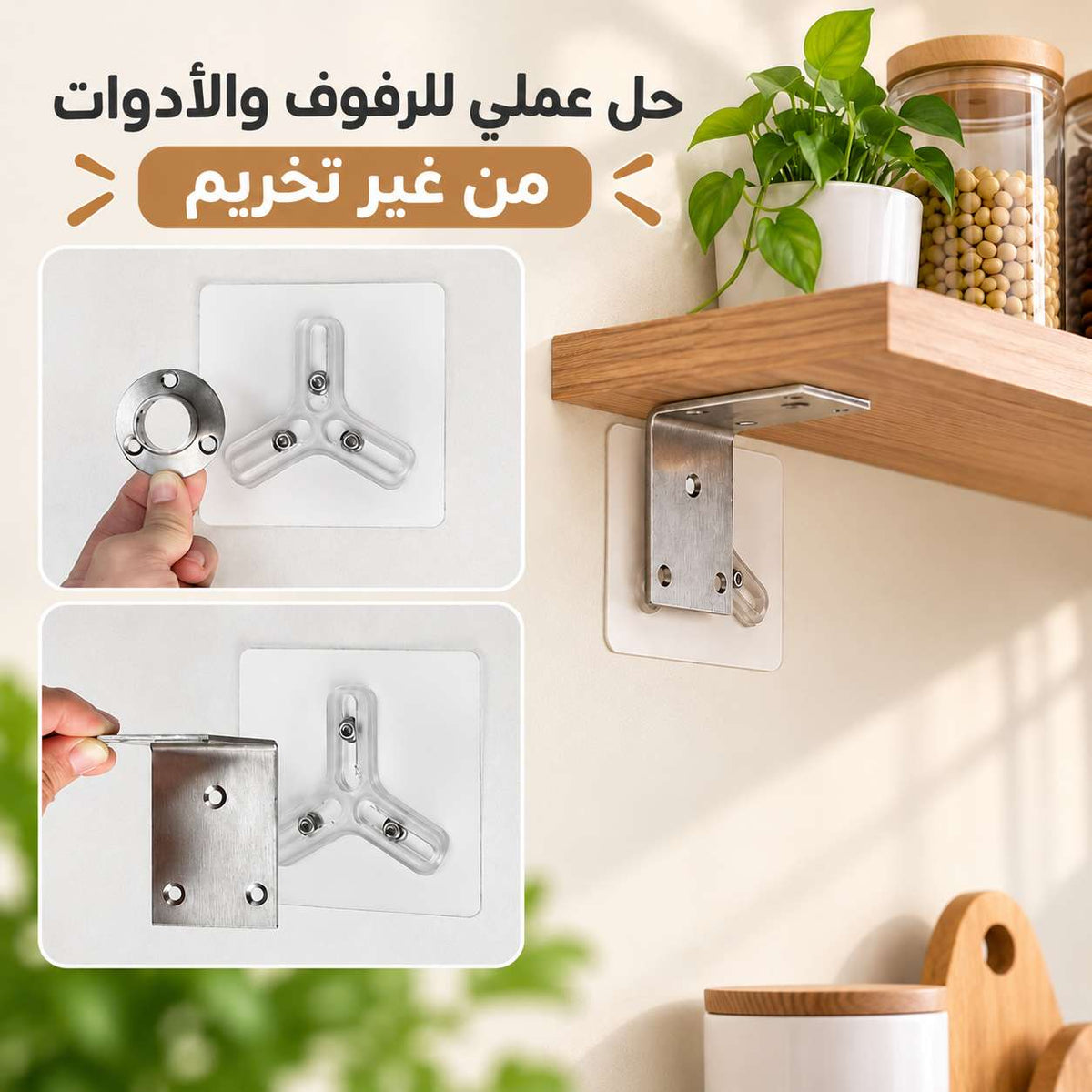 هوك شفاف ذاتي اللصق ثلاثي بتصميم النجمة بديل للمسامير لتعليق أدوات الحمام والمطبخ Main image