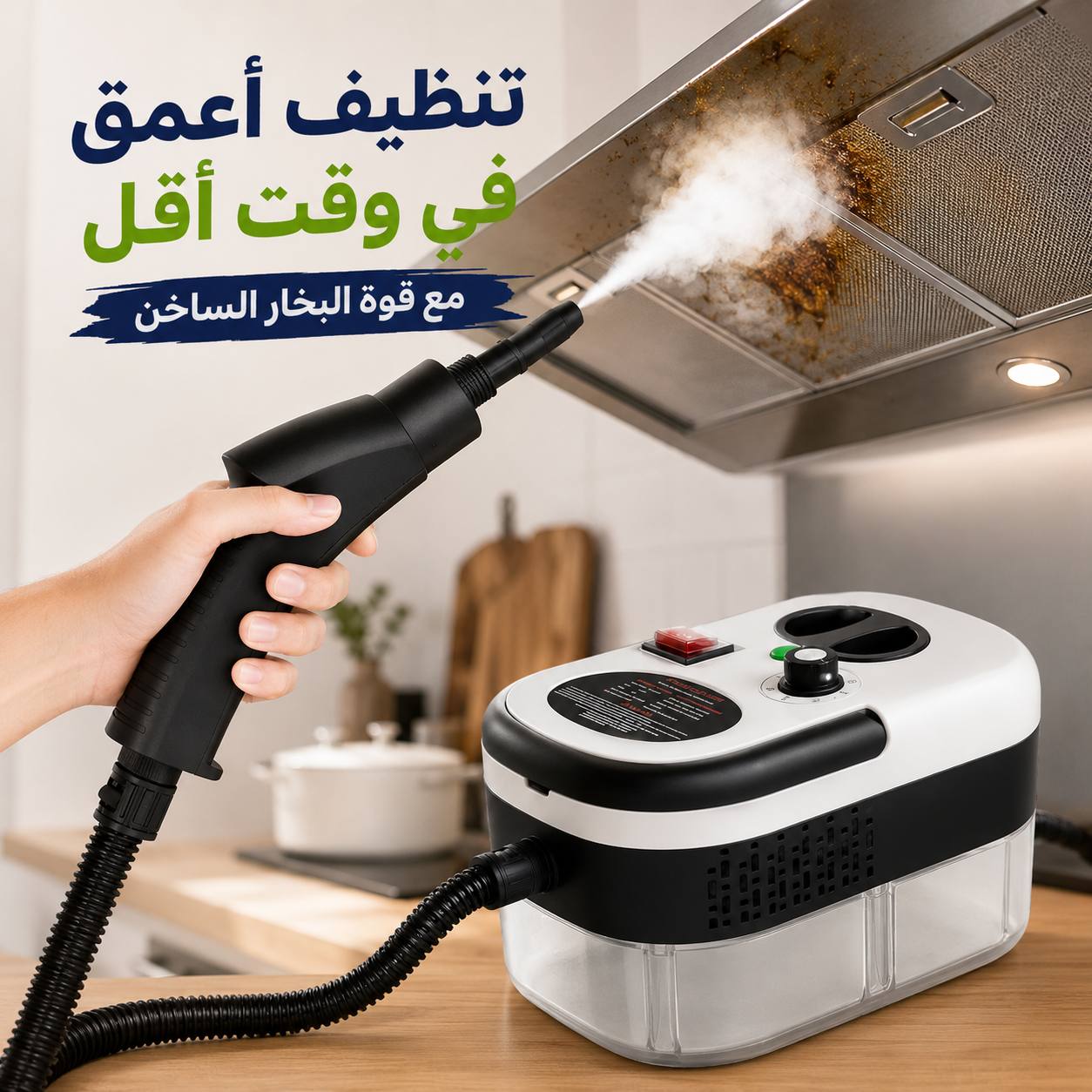 جهاز تنظيف بالبخار المحمول 8 في 1 بقوة 1500 وات وخزان 1.2 لتر للتنظيف العميق للمطبخ والحمام والسيارة Secondary image