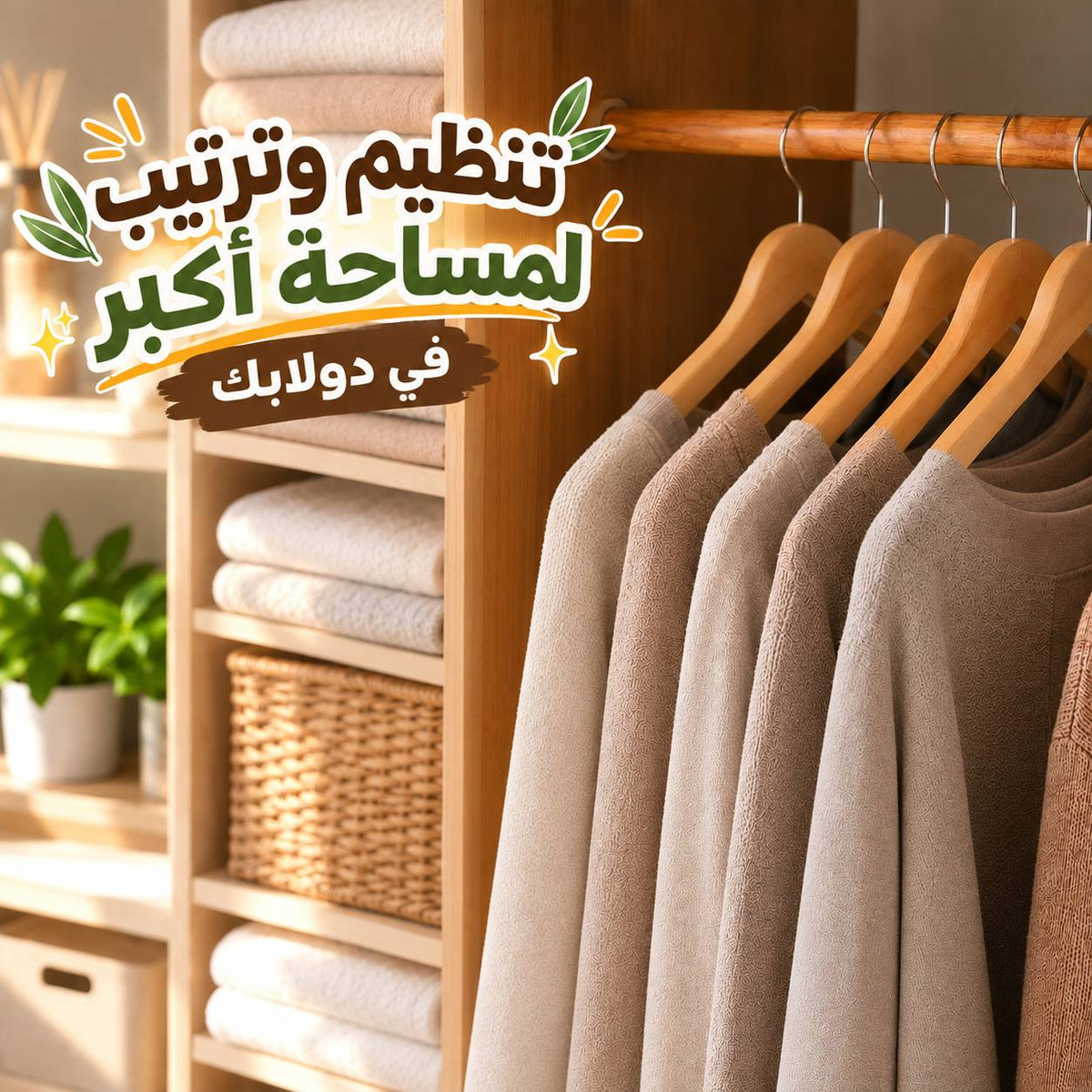 طقم شماعات خشب لتنظيم وتعليق الملابس داخل الدولاب قطعتين Main image