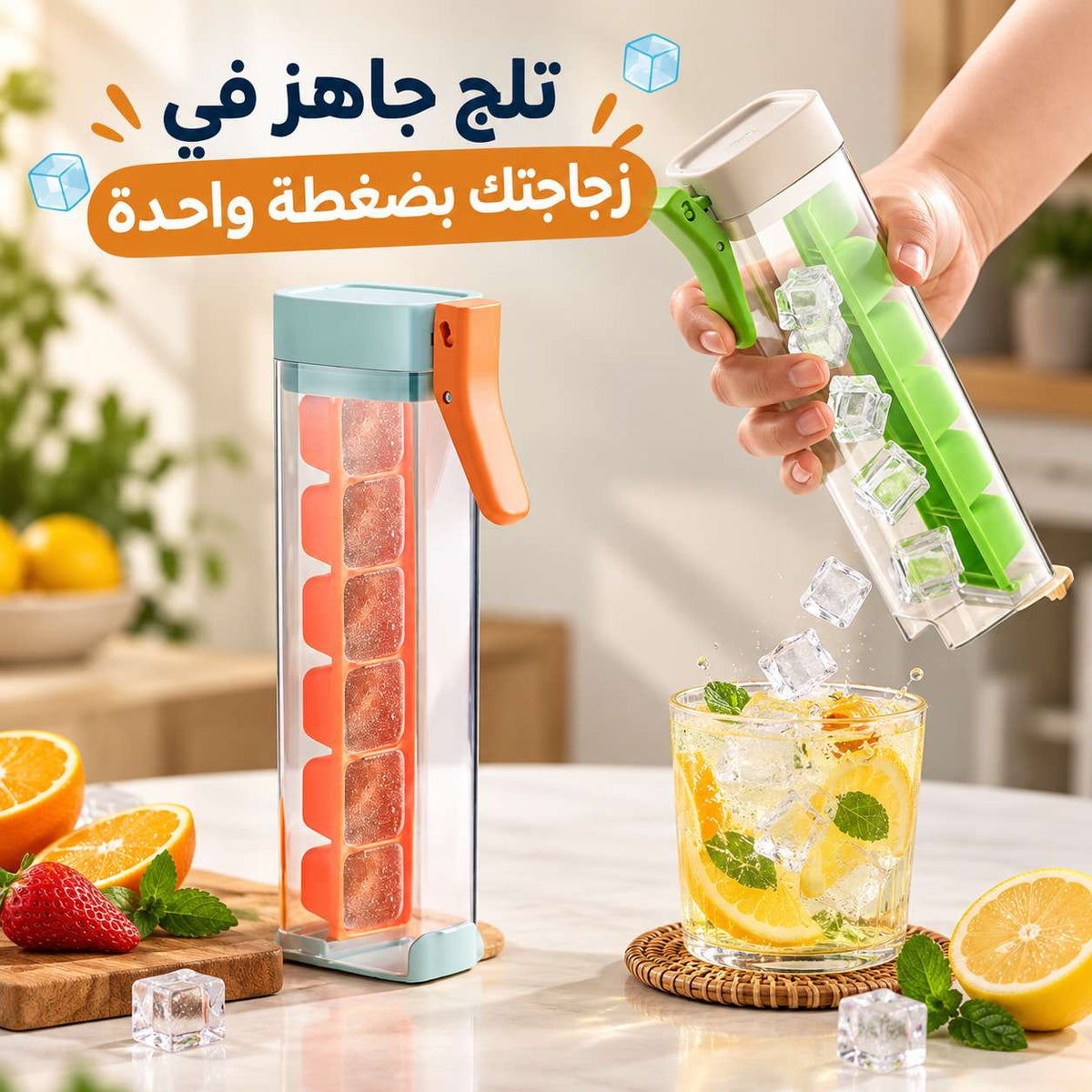 قالب مكعبات ثلج 6 قوالب بغطاء محكم سهل الفك بضغطة واحدة Main image