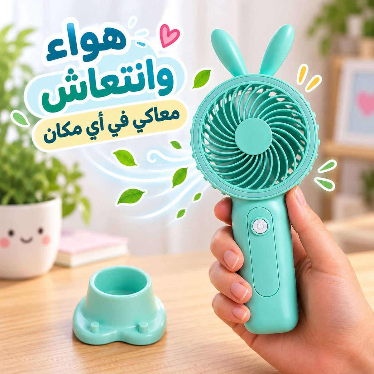 مروحة يد محمولة ب 3 سرعات وقاعدة تثبيت  قابلة لإعادة الشحن يو اس بي Main image