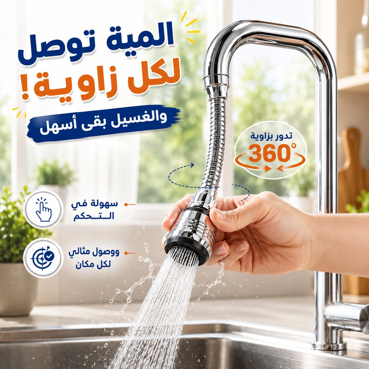 وصلة حنفية تربو فليكس مرنة متحركة تدور٣٦٠ درجة مزودة ب3 أنظمة رش مياه لسهولة الاستخدام Secondary image
