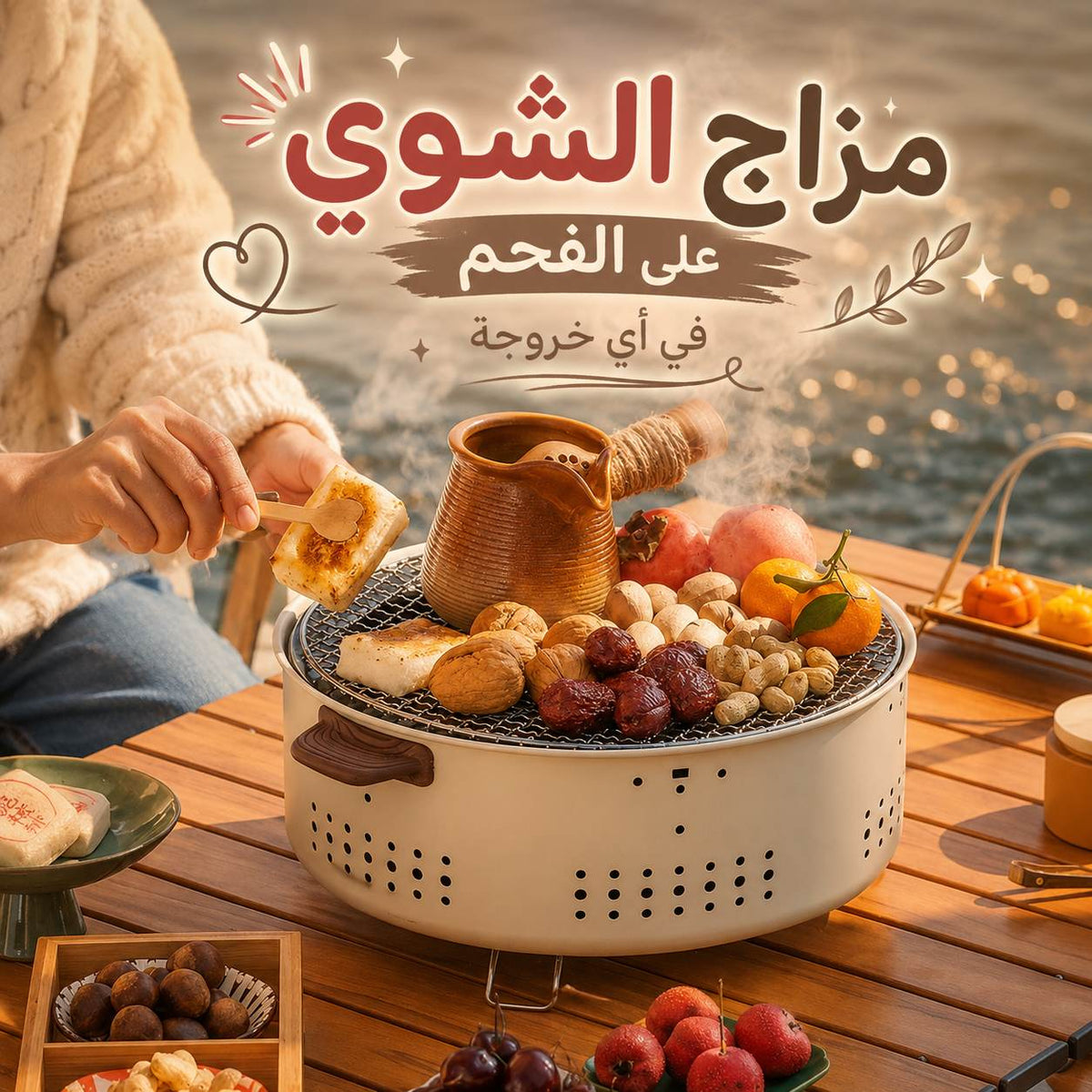 شواية فحم محمولة ستانلس ستيل صغيرة بشبكة قابلة للفك للتخييم والرحلات
