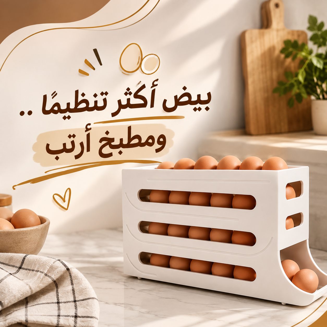 حامل ومنظم لتخزين البيض ذاتي التنظيم للثلاجة بتصميم مائل Secondary image