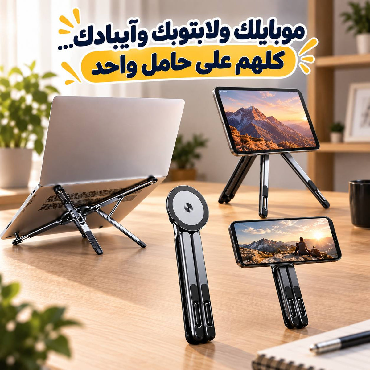 حامل مغناطيسي معدني قابل للطي والتعديل للموبايل واللابتوب والايباد Main image