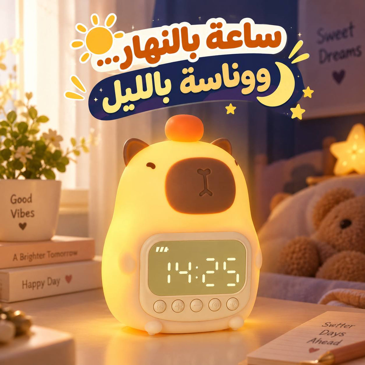 ساعة ومنبه بتصميم دبدوب مع ضوء ليلي لغرف النوم Main image