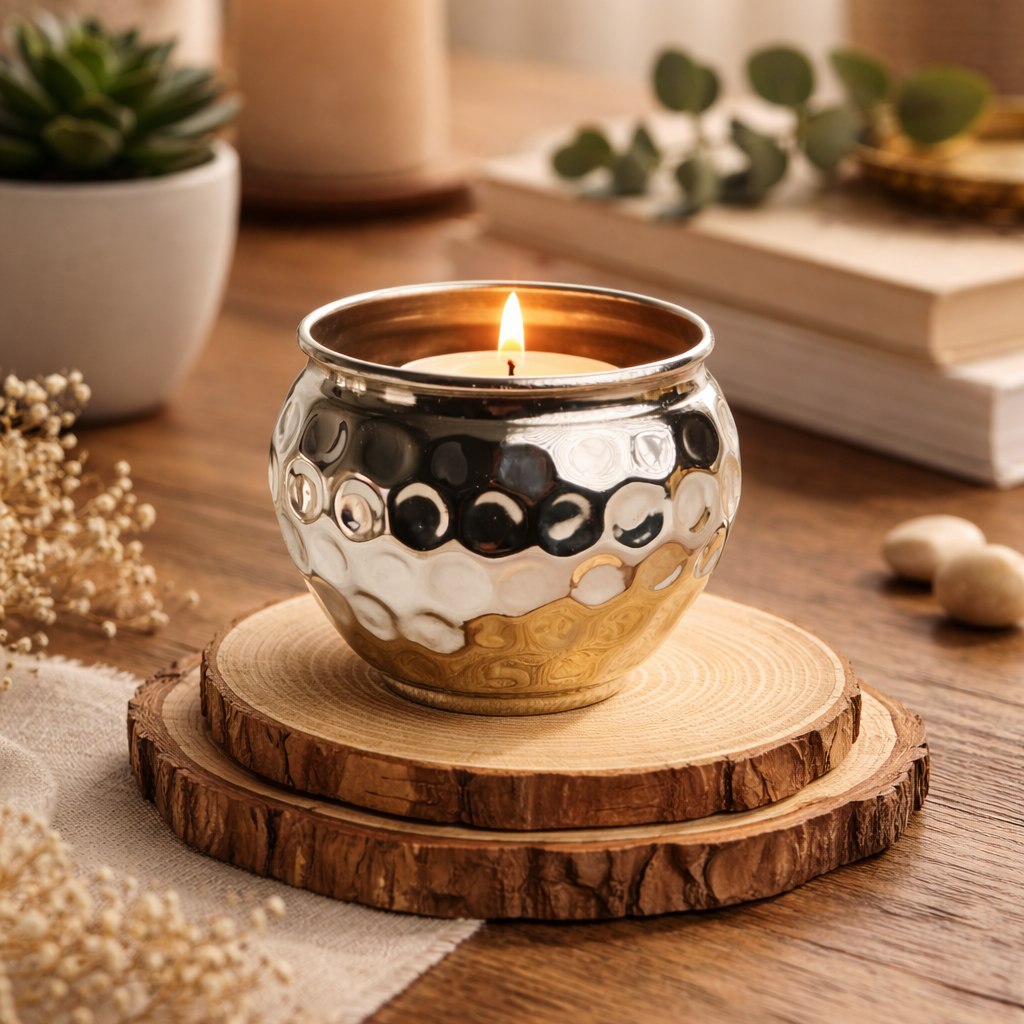 اصيص زرع وحامل شموع نحاس تصميم خليه نحل - باللون الفضي Secondary image