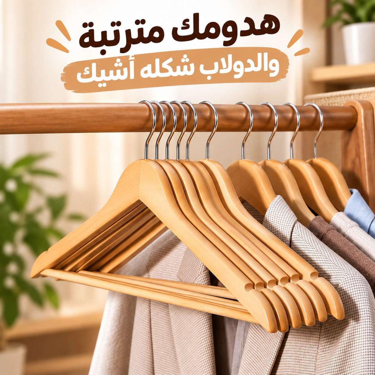 طقم شماعات خشب لتعليق الملابس وتوفير مساحة داخل الدولاب 3 قطع Main image