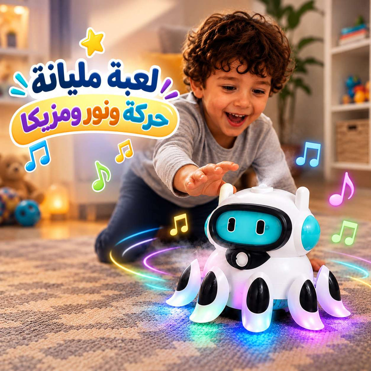 لعبة روبوت كهربائي متحرك بإضاءة وموسيقى ورذاذ ماء للأطفال Main image